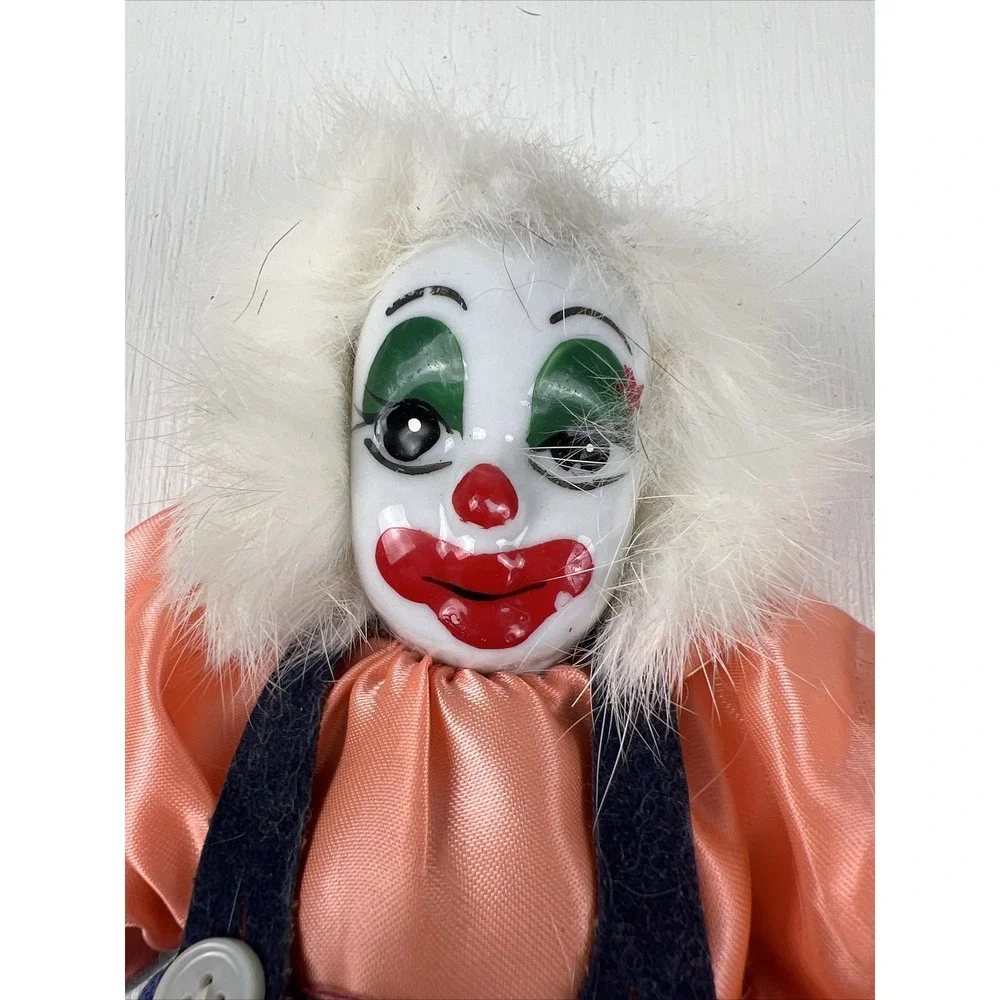 Porcelain‎ Clown Weighted Shelf Sitter Fabric Body Painted Vintage 8 inches